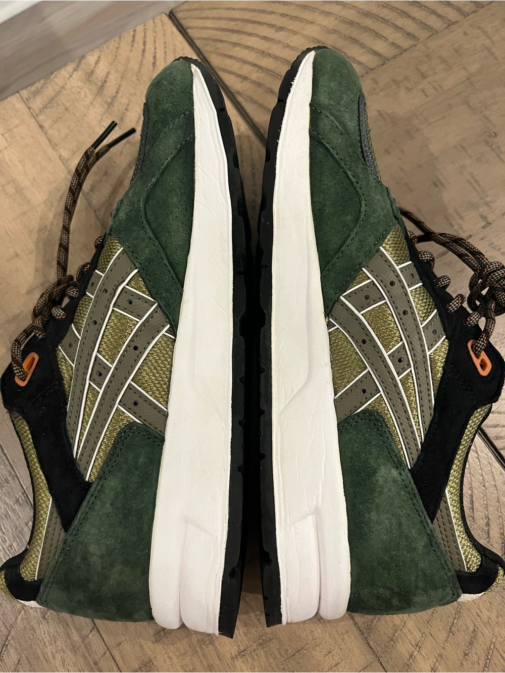 ASICS Olive Green Suede & Mesh Trainer with Orange Accents - Picture 12 of 16